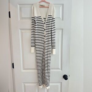 LOFT Ivory and Navy Ribbed Sweater Dress